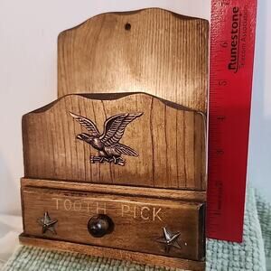 Vtg Lobeco Japan Toothpick/mail Holder Drawer Eagle Design Wood Kitchen Decor